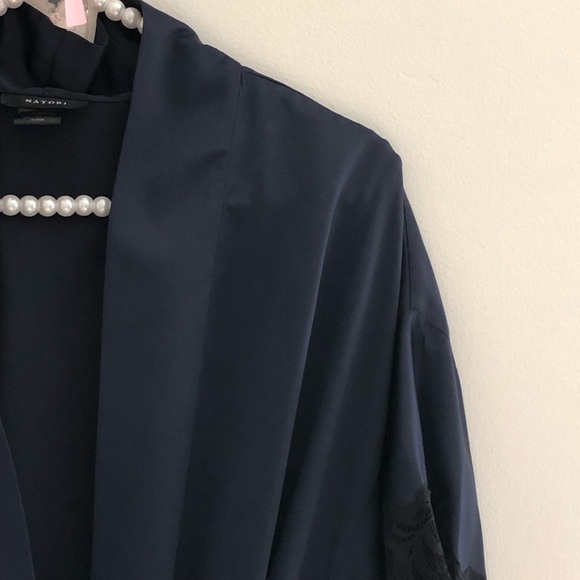 Natori Satin Short Wrap Robe XL New NWT Navy Blue - Picture 4 of 8